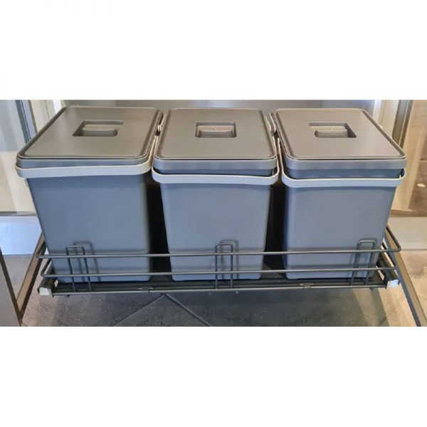 PULLOUT WASTE SYSTEM 3 BIN (15LT)-DARK GREY 800 UNIT