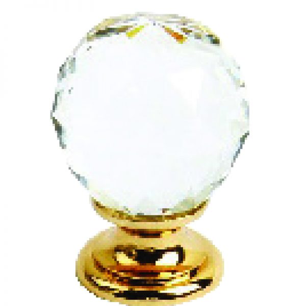 KNOB CRYSTAL BRASS PLATED 30MM